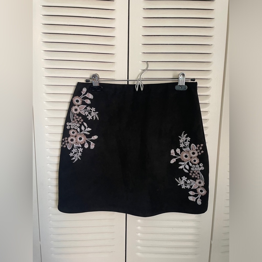 Francesca’s JUN & IVY Black Embroidered Velvety Mini Skirt